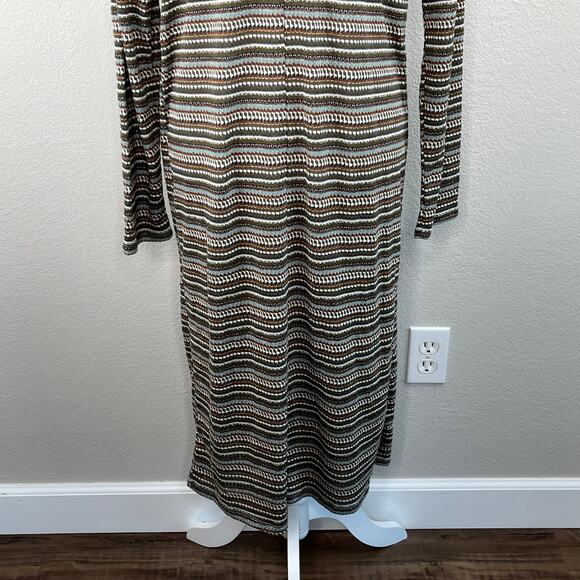 Bobeau Olive Green Multi Striped Knit Open Duster Cardigan Sweater Small NWOT - Picture 8 of 13